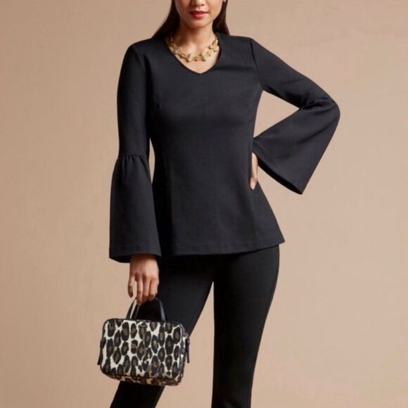 Cabi It’s A Party Top Bell Sleeve Black Ponte Knit Blouse Women’s Size Small - Picture 1 of 12